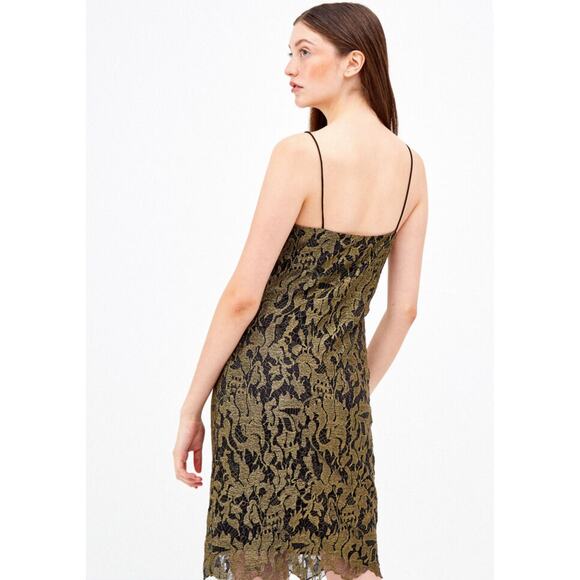 Lauren Ralph Lauren Gold Metallic Lace on Black Slip Dress Size 2 - Picture 2 of 16